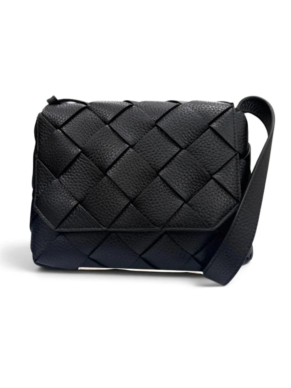 Bottega Veneta Diago Gray Leather Intrecciato Shoulder Bag Black